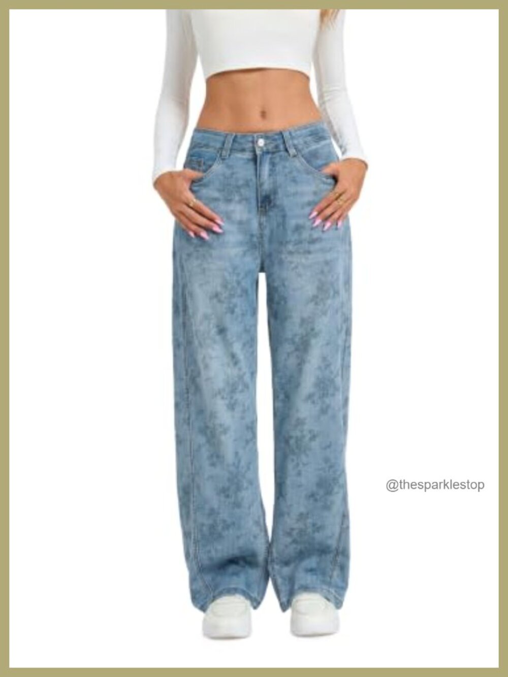 Women's High Rise Wide Leg Jacquard Jeans Stretch Denim Tummy Control